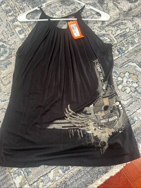 Harley-Davidson Black Women's Graphic Halter Tank with Winged Gear Print